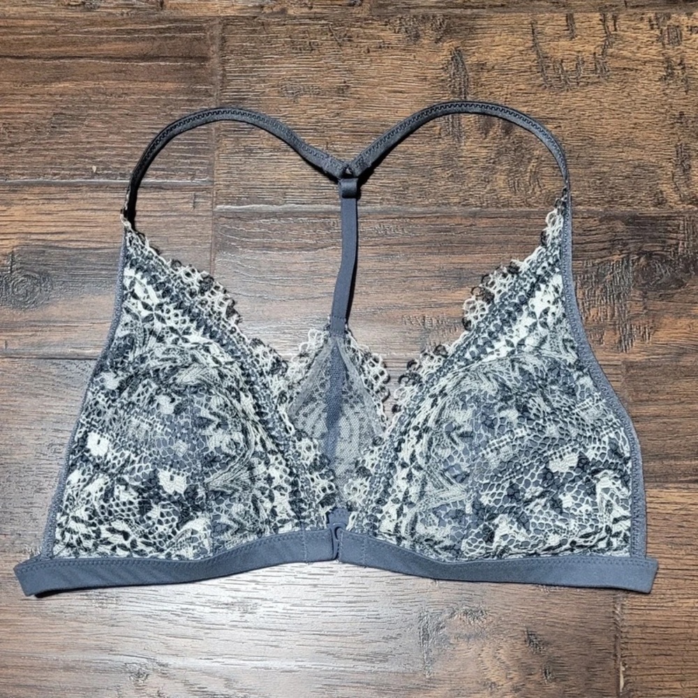 Lace Triangle Bralette in Gray and Cream